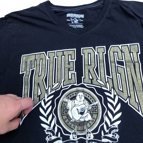 TRUE Religion T Shirt Laurel Short Sleeve BIG LOGO Black - Picture 5 of 7